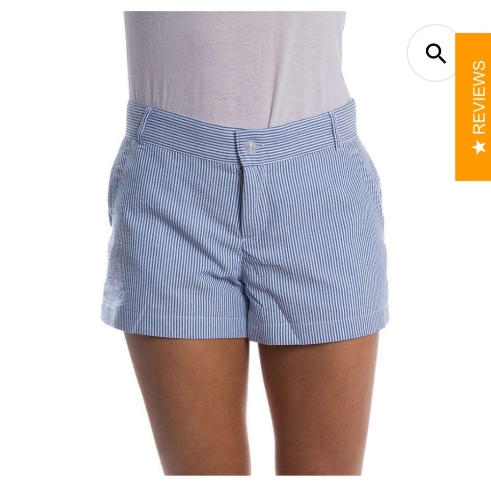 The Seersucker Short by Lauren James Blue White Striped Shorts  Size 12 Nautical